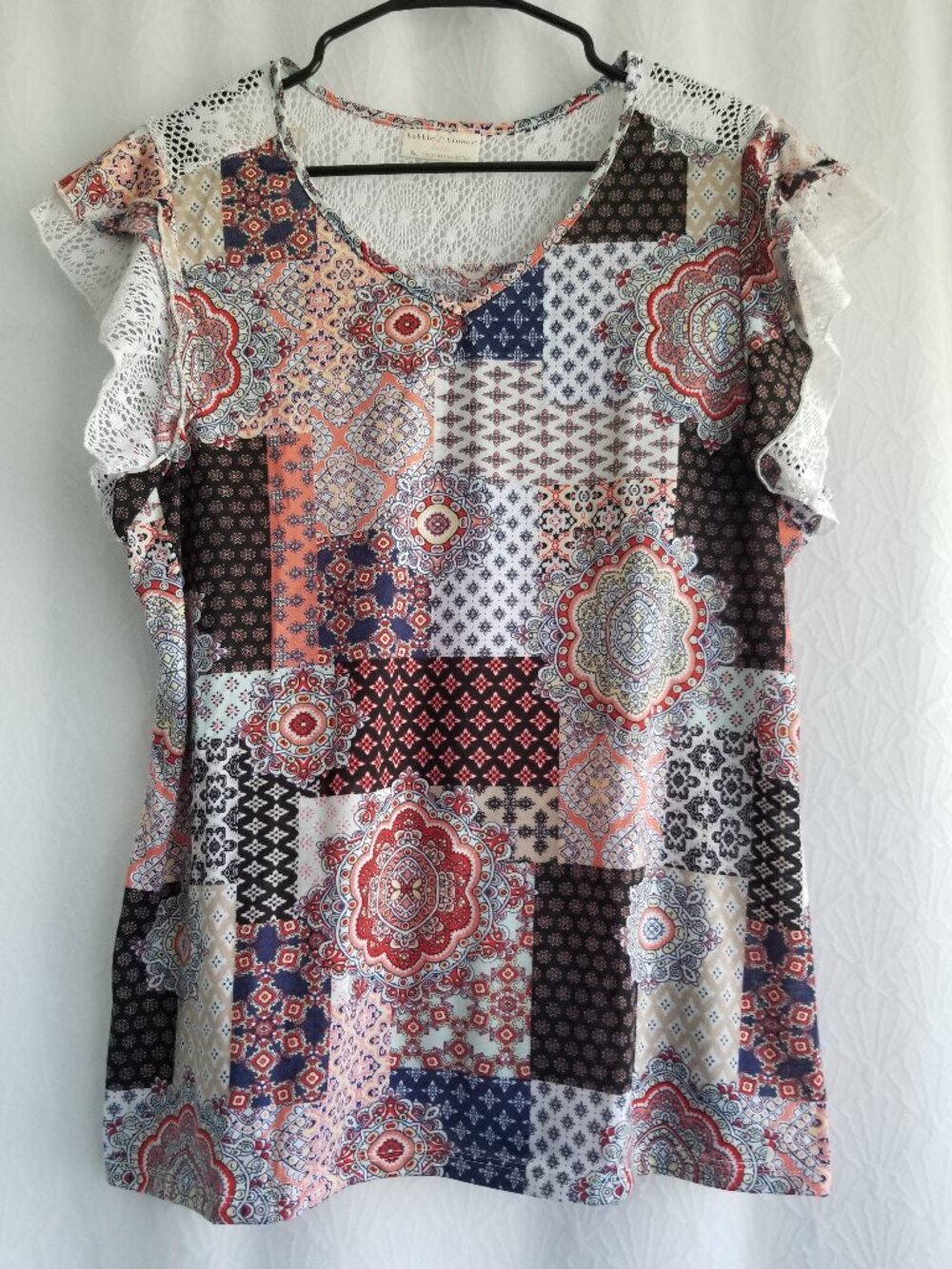 Bobbie Brooks Patchwork Boho Flutter Sleeve Blouse XL